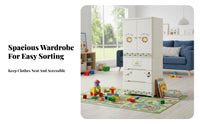 Wheeled kids' wardrobe Rounded Corners Storage Cabinet Cute creature Design Lockable Top Drawer for Children, Infants