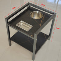 麻将机钢木茶几棋牌室茶水架打牌用麻将桌边几带烟缸岩板放水壶