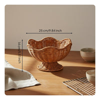 Flower Shaped Fruit Basket Handwoven High Footed Bread Basket Breathable Weave Rattan Serving Bowl for Chefs, Living Room, Dining Table, Party