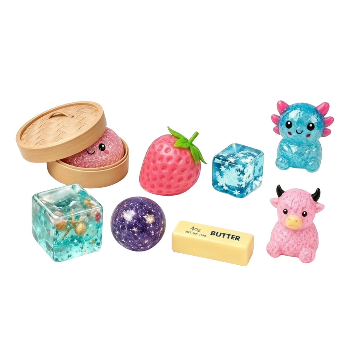 8 Pieces Soft Butter Squishy Translucent Squishy Toy Tactile Press Toy Cute for Children, Teens, Collectors, Desk, Classroom, Party