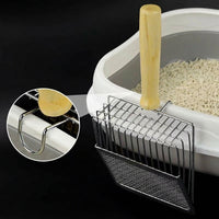 Cat excrement collector with Wooden Handle, Metal Scooper and Sifter for Cat Dog waste container earthy brown Mesh Scooper and Sifter