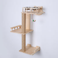 Wall Mounted Feline Perch with Sisal Scratching Surface, Sturdy Wood Indoor Climbing Frame