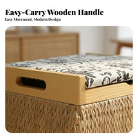 Woven Storage Ottoman With Removable Lid Round Lidded Storage Pouf Space-Saving