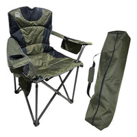 Folding Camping Chair with Armrests and Cooler Bag - Army Green
