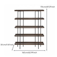 Multi-Tier Open Bookcase Wrought Iron Frame Industrial Design Bookshelf Minimalist Design Industrial Bookshelf for Collectors