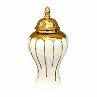 Urn Style Jar Gold Electroplated Decorative Ceramic Jar Glossy Lidded Memorial Vase