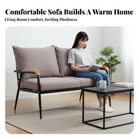 Fabric Couch with Wood trim Japanese aesthetic Sofa Minimalist Design Comfortable pading for Homeowners, Lounge Area, Bedroom