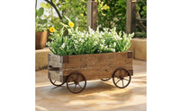 Wooden Wagon Planter Sturdy Flower Cart with Wheels Long-Lasting for Patio