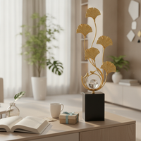 Ginkgo Leaf Sculpture Tall Metal Leaf Sculpture Modern Decoration for Living Room