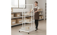 Mobile Snack Display Stand Large Capacity Multi-Layer Floor Standing Shelf Heavy Duty Metal Basket Shelving Unit for Shop Owners, Supermarket, Bedroom
