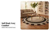 Handmade Hand-Knotted Floor Carpet Natural Fibers Round Area Rug Glue-without Round Woven Rug Soft Feel for Interior Decorators, Apartment Dwellers, Living Room, Bedroom, Reading Nook, Entryway