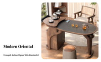 3 Pieces Stone Top beverage Table with Chairs New Chinese look and feel Table with Seating set Modern Design Indoor Furnishing for Balcony, Living Room, Study