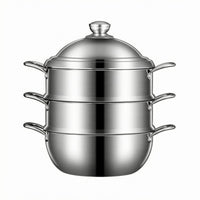3 Tier Steamer Pot Thickened Finish Tiered Steam Cooker Three Ply Bottom Steaming Pan for Gas Cooktop