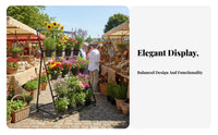 Multi-Layer Design Tiered Flower Container Stand Foldable 3-Tier Floral Arrangement Cart Ladder Structure Display Furniture Includes 12 Containers for Event Planners, Gardeners, Homeowners, Garden Center, Market Stall, Wedding Venue, Balcony