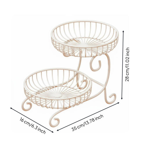 Countertop Fruits Stand Ventilated Design 2-Tier Fruit Basket Large Capacity Metal Wire Vegetable Rack for Party