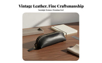 Multi-Purpose Leather Writing Instrument Case Minimalist Design Zippered Pen Pouch Multifunctional Crazy Horse Leather Bag Long-Lasting for Students, Professionals, Artists, School, Office, Travel