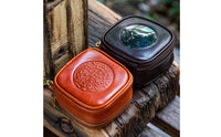 Treasure Pouch Storage Case Dustproof Leather Walnut Storage Bag Handmade Clear Window Collectible Pouch for Collectors