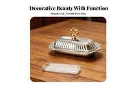 Vintage Butter Dish Edge European-Style Butter Dish Golden Loop Handle Food Storage