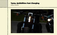 Motorcycle Tire Pressure Tracking System, cordless TPMS, instant pressure & temperature display, universal port charging, alarm modes