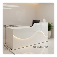 1 Cashier Desk Minimalist Modern Reception Counter Wide Desktop Checkout Table Engineered Wood Structure with High-gloss Finish Suitable for Retail Employees Business Owners Company Entrance