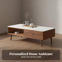 Sintered Stone Tabletop Coffee Table with Drawers and Shelf Modern Minimalist Design Rectangular Coffee Table with Drawers Long-Lasting Sturdy Household Furniture Heat Resistant for Apartment Dwellers, Families, Adults, Living Room, Home, Lounge Area