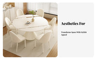 Modern Minimalist & design Rectangular-to-Round Extendable Table Space-Saving Household Furniture Built-in rotating tray abrasionResistant Surface for Apartment Dwellers, Families, Homeowners, Dining Room, Small Apartments, Kitchen, Home