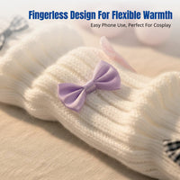 Sweet fuzzy tuft fingerless gloves, anime cosplay sleeves, knitted accessory for girls