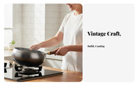 Hand Hammered Wok Non Coating Traditional Chinese Wok Uncoated Iron Pan Fast Heating Cookware Wooden Handle