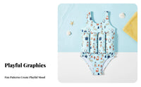Single-Piece Buoyancy Aquatic Suit Quick-Drying Material girls' Buoyant Suit Aquatic Suit with Removable Buoyant S Cute Cartoon