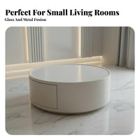 Wheeled Oval Coffee Table with Drawer Space-Saving Living Room Furniture Rounded Corners Easy to Clean for Lounge Area, Bedroom