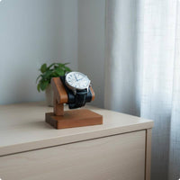 Padded Wooden Watch Display Stand Curved Top Single Watch Stand Rectangular Base Storage Piece Wood Grain