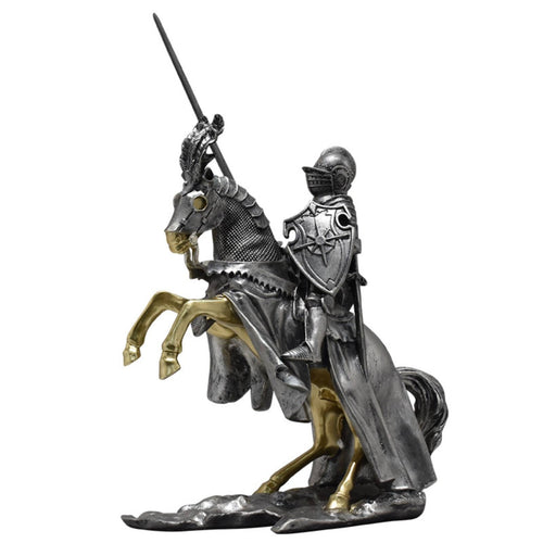 Knight on Horse Statue Metallic-Finish Sculpture Collectible for Bookshelf