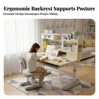 Adjustable Child's Study Table Set Ergonomic Student Study Station Writing Desk with Hutch Height Adjustable Children's Furniture Sturdy Steel Frame with Engineered Wood Suitable for Gift Giving Home Decoration Learning