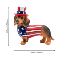 Patriotic Dog Figurine American Flag Dachshund Statue Red, White, and American Flag Dachshund for Garden, Tabletop