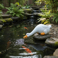 Duck Fountain Ornament Carved Feather Texture Duck Garden Statue White Finish