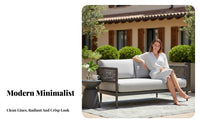 4 Pieces Weather-Resistant 4-Piece Woven Loveseat set Thick pads Outdoor Furniture Modern Design Garden Furnishing for Business Owners, Entertainers, Balcony, Sunroom, rearyard, Porch