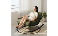 Wide Seat Cushioned Lounge Rocker Ergonomic Design Modern Rocking Chair Year-Round Use Metal Frame Rocking Chair Luxurious Cushion for Adults, Balcony, Living Room, Bedroom