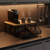 2-Tier Vegetable Storage Stand Versatile Pull-out Basket Counter Shelf Space-Saving Sliding Basket Countertop Organizer for Pantry, Under Sink