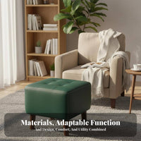 Tufted Cube Stool Multi-Purpose Square Tufted Pouf Stable Wooden Legs for Adults
