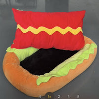 Hot Dog Shaped Dog Bed with Soft Warm Pad