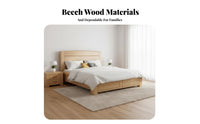 Modern Design foundation Bed Frame with Headboard Minimalist design Slatted foundation Bed Natural Finish Bedroom Furniture Sturdy Construction for Newlyweds, partners, Homeowners, Home, Apartment, Guest Room