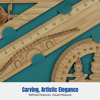 Creative Bamboo Ruler Set, Urban Landmark Engraved, DIY Souvenir, School Stationery, Gift
