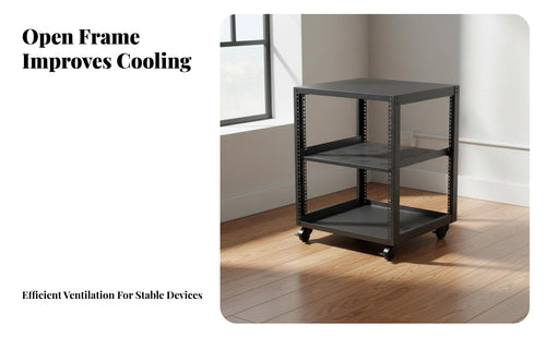1 Piece 19-inch Network Rack Equipment Stand Rolling Casters Steel Open-frame Adjustable Shelf Locking Suitable for DIY Workspaces Professional Studios