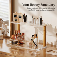 Cosmetics Organizer with Drawers, Clear Acrylic 2 Tier Stackable Design, for Makeup Table and Dresser Top, 2 Storage