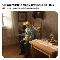 Pipe Detailed Dollhouse Man Figure Seated Elderly Man Figurine