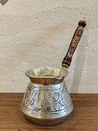 新款土耳其进口咖啡壶手工精品铜欧式复古木柄加厚奶锅编织花纹