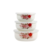 3 Pieces Enameled Bowls with Lids Nesting Kitchenware Long-Lasting