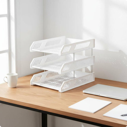 3 Tier Document Tray Space-Saving Desktop Document Rack Sturdy for Study