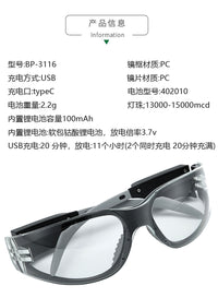 LED双射灯安全眼镜充电式内置手电筒矿山工业安全防护眼镜护目镜