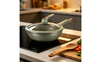 Wok with Glass Lid Nonstick Wok Pan with Lid Spacious Stir Fry Pan for Home Cooks, Induction Cooktop, Kitchen